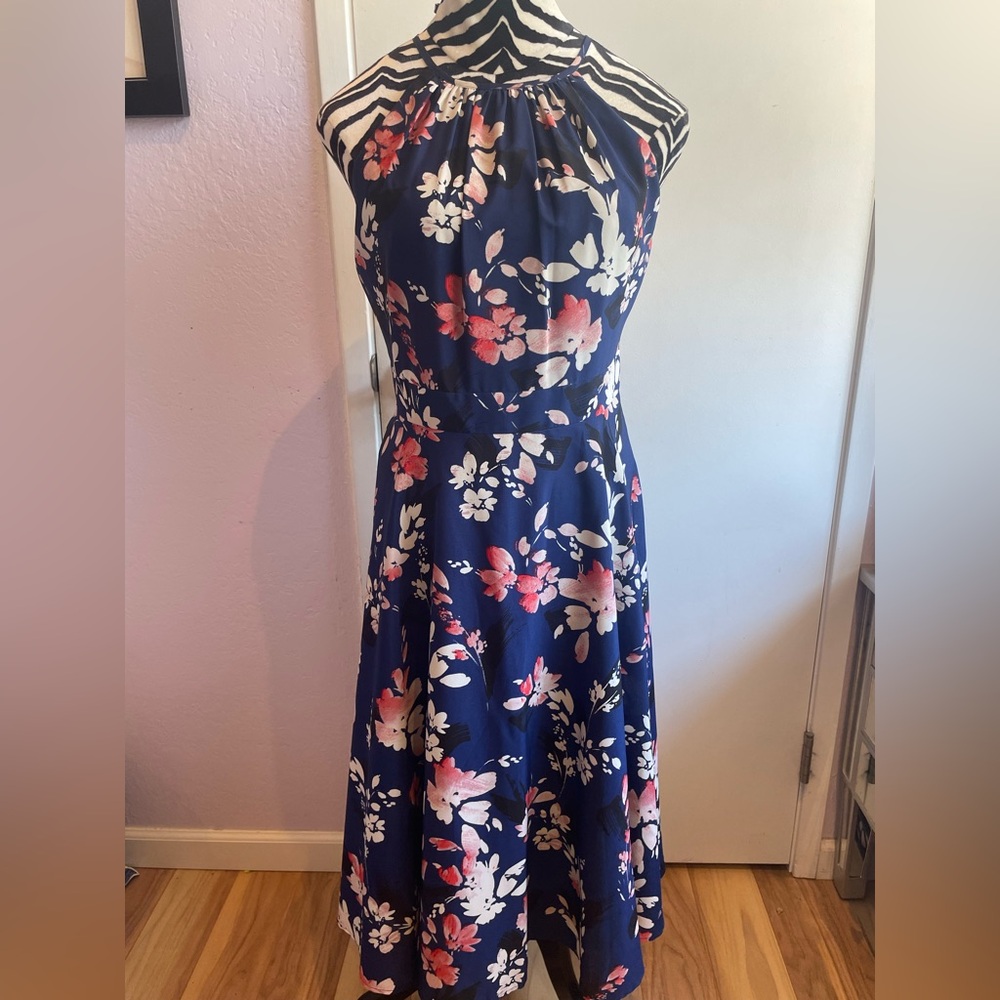 Eliza J Floral Halter Neck Dress - Blue and Pink
